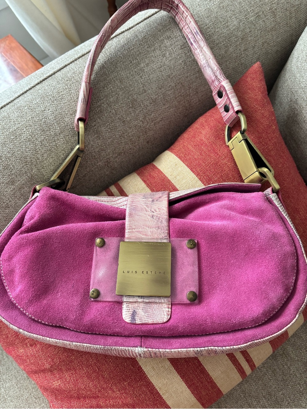 Pink Suede Shoulder Bag